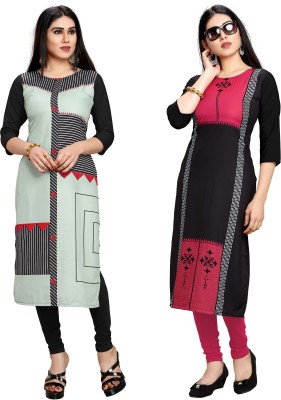 Urban Creation Women Self Design Straight Kurta(Maroon, Grey)