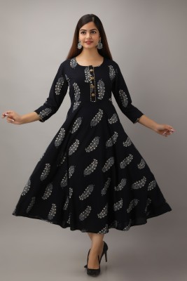 Women Click Women Printed A-line Kurta(Black)