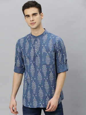 ANOUK Men Printed Straight Kurta(Dark Blue)