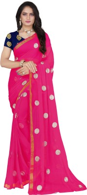 MINE CHOICE Self Design, Embroidered Daily Wear Chiffon Saree(Pink)