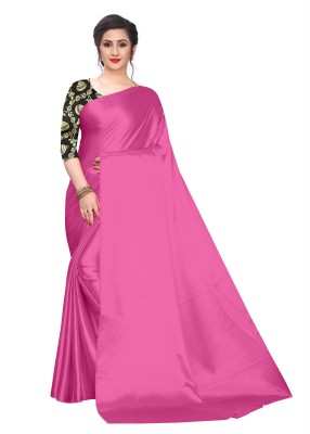 Bandidhari Fashion Graphic Print, Solid/Plain Bollywood Satin Saree(Pink)