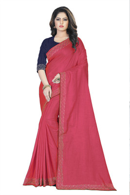 Darkstone Fab Solid/Plain Patola Art Silk Saree(Red)