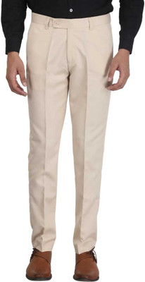 ROY Slim Fit Men Cream Trousers