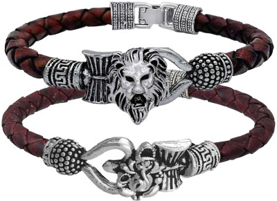 Shiv Jagdamba Brass, Leather Sterling Silver Bracelet(Pack of 2)