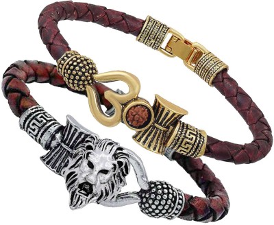 Shiv Jagdamba Brass, Leather Sterling Silver, Gold-plated Bracelet(Pack of 2)