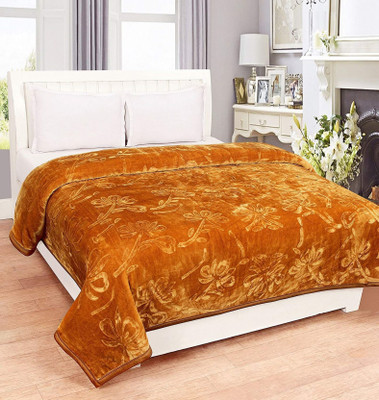 Swikon star Self Design Single Mink Blanket for  Heavy Winter(Polyester, Gold)