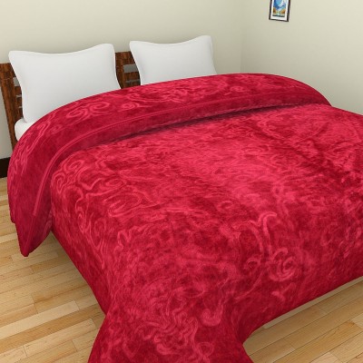 GKM Floral Double Mink Blanket for  Heavy Winter(Polyester, Maroon)