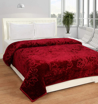 Swikon star Self Design Single Mink Blanket for  Heavy Winter(Polyester, Maroon)