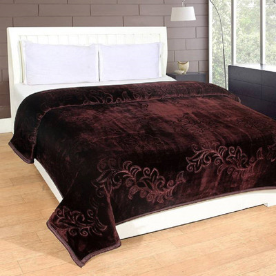 Swikon star Self Design Single Mink Blanket for  Heavy Winter(Polyester, Brown)
