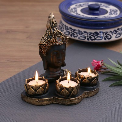 becooper Handicraft Buddha Head Tealight Candle Holder statue idols for home decoration| Decorative Showpiece  -  16.51 cm(Polyresin, Gold)