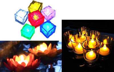 newebit LET THE LIGHT FLOAT Gift Hamper for Diwali - 6 LED Ice cubes, 6 Water Sensor floating Tea-lights, 2 LED floating Lotus Candle(Multicolor, Pack of 14)