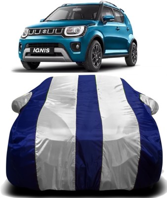 R Rayvin Star Car Cover For Maruti Suzuki Ignis (With Mirror Pockets)(White, Blue)