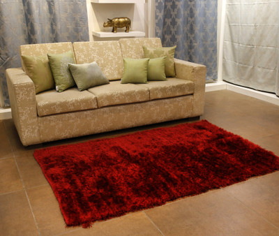 Home-The best is for you Red Polyester Carpet(3 ft,  X 5 ft, Rectangle)
