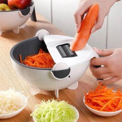 FIVANIO by JK Enterprsie 9 in 1 Multi-Functional Rotate Vegetable Cutter Vegetable Chopper Vegetable & Fruit Grater & Slicer(1 X Vegetable Cutter Basket, 5 X Blade, 1 X Peeler, 1 X Head)