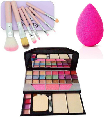 lazygirl 24 Eye-shadow , 7 Makeup Brush, 1 Sponge puff (combo kit) (3 Items in the set)(9 Items in the set)