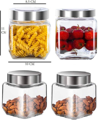 CLOTEX Glass Cookie Jar  - 500 ml(Pack of 4, Clear)
