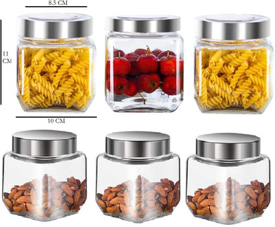 CLOTEX Glass Cookie Jar  - 500 ml(Pack of 6, Clear)