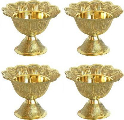 NAVYAKSH Brass Diwali Kuber Deepak (Diya Oil Lamp) For Puja Home Decor Brass (Pack of 4) Table Diya Set (Height: 1.8 inch) Brass (Pack of 4) Table Diya(Height: 1.8 inch)