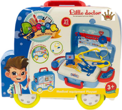 TOY KINGDOM LITTLE DOCTOR SET CAR WITH WHEELS FOR MOVING & 17PCS ACCESSORIES.