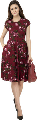 Rudraaksha Women Fit and Flare Maroon Dress