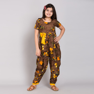 TINY TOON Girls Festive & Party Kurta and Patiala Set(Brown Pack of 1)