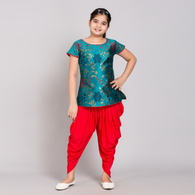 TINY TOON Girls Casual Kurta Dhoti Pant(Teal Blue)