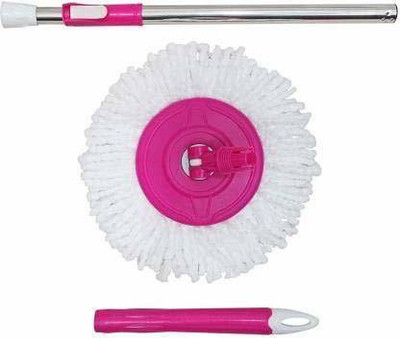 PKT HUB Mop Stainless Steel Rod Stick with 1 Refill 360° Rotating Pole String Mop Wet & Dry Mop String Mop Mop Rod(Pink)