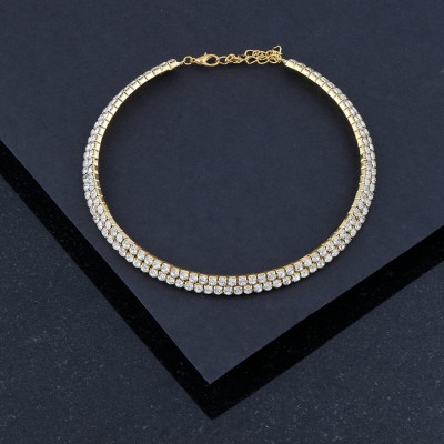 SILVER SHINE SILVER SHINE Gold Plated Double Line White Colour Diamond Studded partywear Necklace For Girls And Women jewellery Gold-plated Plated Alloy Necklace