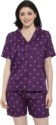 Secret Wish Women Printed Purple Night Suit Set