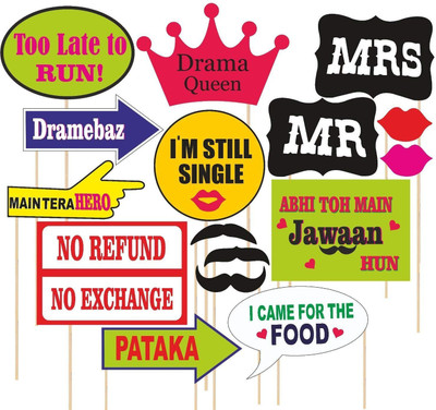 Nulomi Crew4 Photo Booth Board for Marriage Party Props (Multicolour) - Set of 16 Photo Booth Board(Wedding)