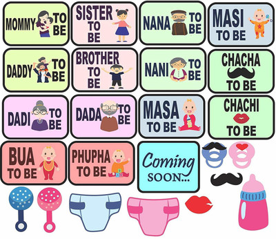 Nulomi Grapits Baby Shower Party Photo Booth Props Craft Item, Multi Color (Set of 24) Photo Booth Board(Party)