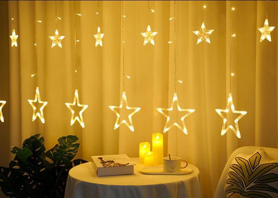 Komto 136 LEDs 2.9 m Yellow Flickering, Steady Star Rice Lights(Pack of 1)
