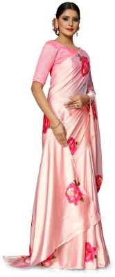 Fabian Fashion Floral Print, Digital Print Bollywood Satin Saree(Pink)
