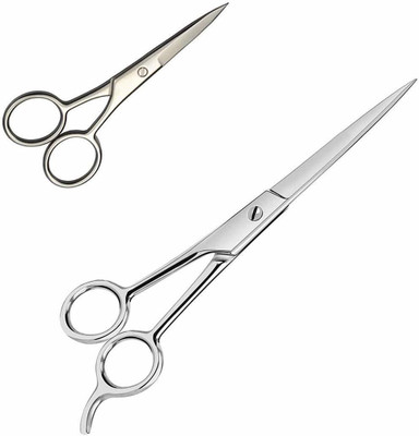 HOPE QUAY Professional Salon Barber Hair Cutting Scissors Men Beard and Mustache Styling Trimming Scissor STAINLESS STEEL (Combo of 2) Scissors(Set of 2, Steel)
