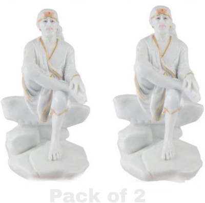 krishnagallery1 Pack of 2 Sai Baba Statue Marble sai Baba, Decorative Showpiece  -  10 cm(Marble, White, Gold)