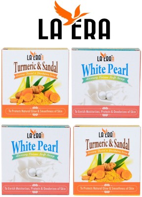 La Era Turmeric & Sandal (HaldiChandan) Soap (2*100 gm)+ White Pearl Cream Soft Milk Soap (2*100 gm) (Pack of 4)(4 x 100 g)