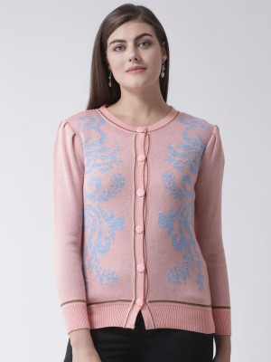 Club York Printed Round Neck Casual Women Pink, Blue Sweater