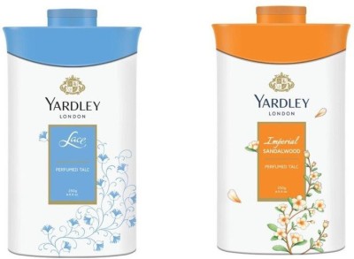 Yardley London Lace and Imperial Sandalwood Perfumed Talc 250 gm each (Pack of 2)(2 x 250 g)