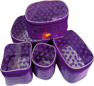 Yasmina Set of 5 Pcs Dot Printed Toiletry Shaving Makeup Bindi Bangle Multi Purpose Vanity Box (Purple) Multi Purpose Vanity Box(Purple)