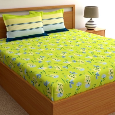Home Ecstasy 140 TC Cotton Double Floral Flat Bedsheet(Pack of 1, Limegreen)