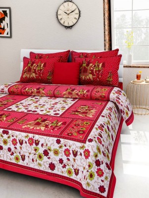 Ahmedabad Print 180 TC Cotton Double Printed Flat Bedsheet(Pack of 1, Red)