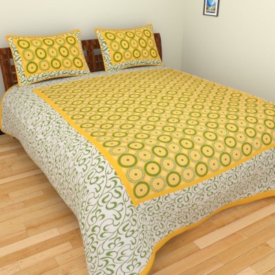 Ahmedabad Print 180 TC Cotton Double Printed Flat Bedsheet(Pack of 1, Yellow)