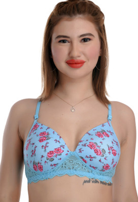 FIMS Printed_Padded_Packof1_Blue_38 Women Push-up Lightly Padded Bra(Blue)