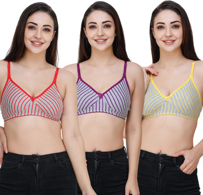 Docare Women T-Shirt Non Padded Bra(Red, Purple, Yellow)