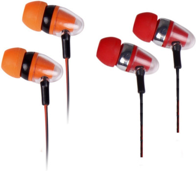 Family Occasion Ultra Bass With HD Sound Combo Earphone(Pack Of 2) Wired Headset(Orange, Red, In the Ear)