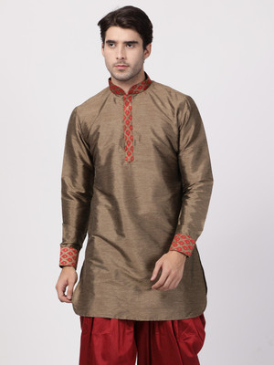 VM Men Self Design A-line Kurta(Brown, Orange)