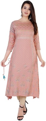 Chahit Women Floral Print Straight Kurta(Pink)