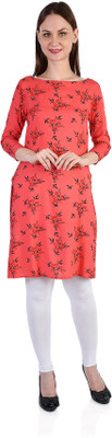 YOGA APPARELS Women Printed Straight Kurta(Pink)