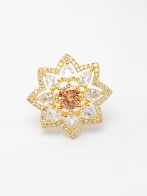 BHANA STYLE BHANA STYLE Gold Plated American Diamond LCT Stone Studded Star Shape Ring Alloy Cubic Zirconia Gold Plated Ring