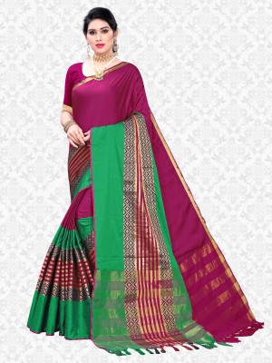 Divastri Printed Bollywood Silk Blend Saree(Magenta, Green)